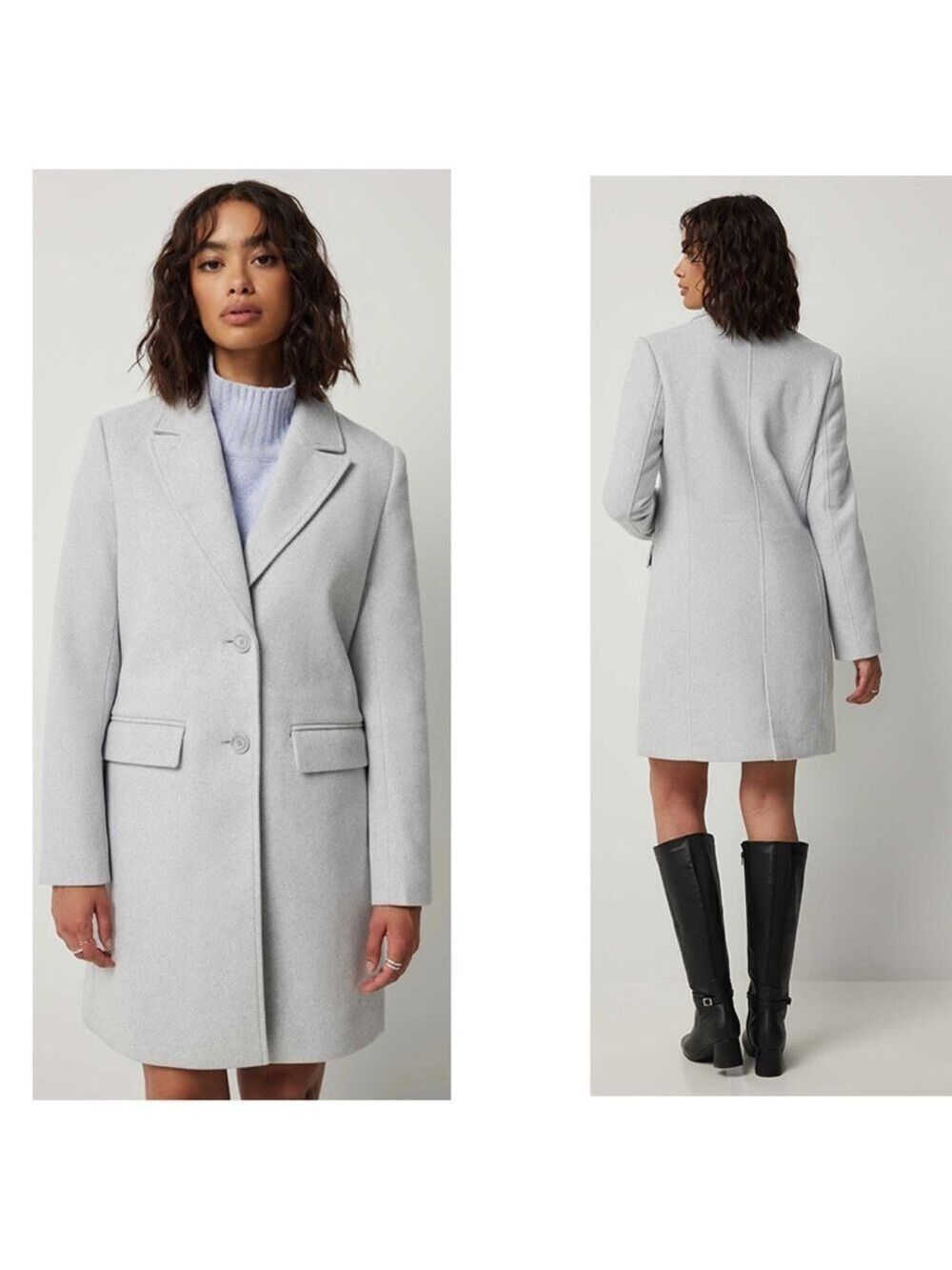 Ardene gray Buttoned Lapel Collar Brushed Midi Coat Sz M NWOT